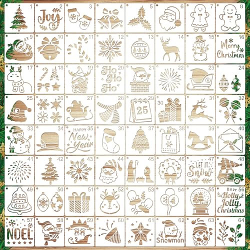 64-Teiliges Weihnachts Dekorations Schablonen, Wiederverwendbare Weihnachts-Malvorlage Rechteckige Weihnachtsschablonen für Bastelarbeiten Stoffe Karten Sammelalben