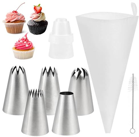Beccucci Sac a Poche Professionali, 5 Pezzi Decorazione Torte Set,Beccucci in Acciaio Inox, Bocchette Sac a Poche, Beccuccio Sacca a Poche Grandi per Piping per Decorare Cupcakes,Torte