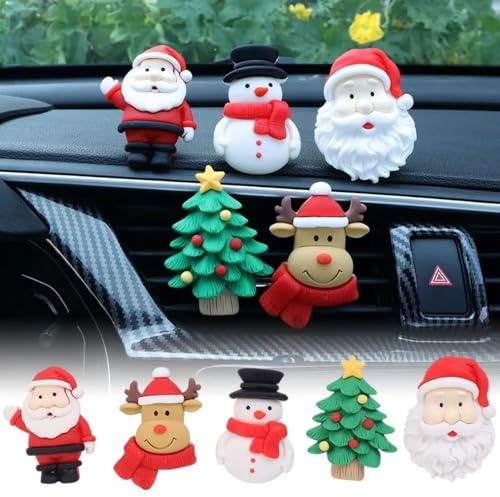 5 Pcs Christmas Car Air Freshener Vent Clips,Lovely Santa Elk Snowman Xmas Tree Car Air Vent Clips,Christmas Car Decorations,Car Interior Decor Accessories,Automotive Air Conditioner Vent Ornaments