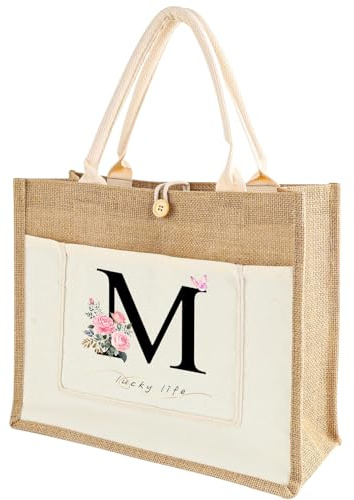 YZDMDM Jutetasche Personalisiert Einfach und sauber einkaufstasche personalisiert als Geschenk für Mutter, Freunde für Picknick Camping Strand Hochzeit personalisiertes Geschenk (S)