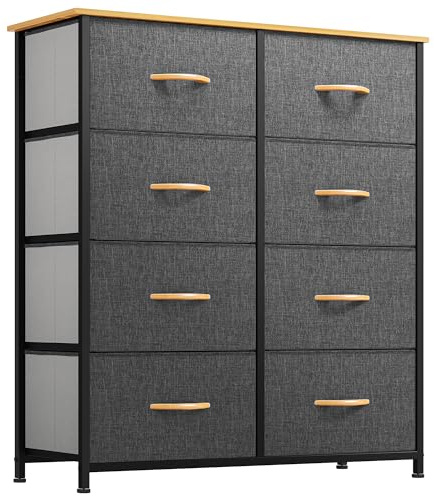 YITAHOME Kommode,Kommode mit 8 Schubladen,Schrank,Stoffschubladen mit Griffen,Metallgestell,Dauerhaft,Dunkelgrau
