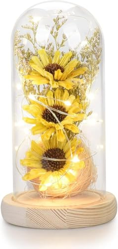 Beferr Valentines Sunflower Gifts for Women Mum Wife Birthday Gifts for Women Eternal Flower with in Glass Dome Gift for Mum Nanny Unique Gift for Anniversary Valentines Wedding Birthday Yellow