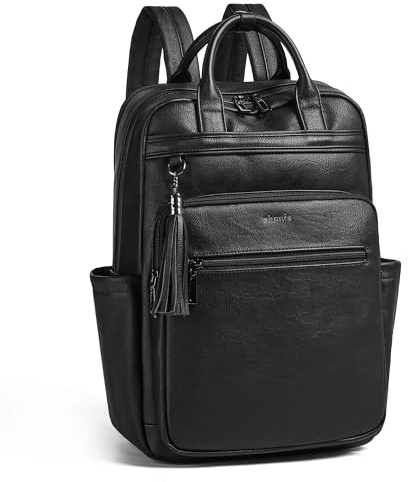 Shrrie Zaino da donna, zaino per laptop da 15,6 pollici in pelle impermeabile con scomparto per laptop, zaino per computer da lavoro, affari, università, viaggi, ufficio