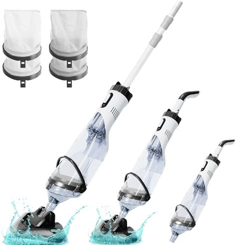 Cordless Above Ground Pool Vacuum, Handheld Vacuum for Inground Pools, Hot Tub, Rechargeable, 60 Extendable Pole, Up to 19.5 GPM for Leaves, Debris