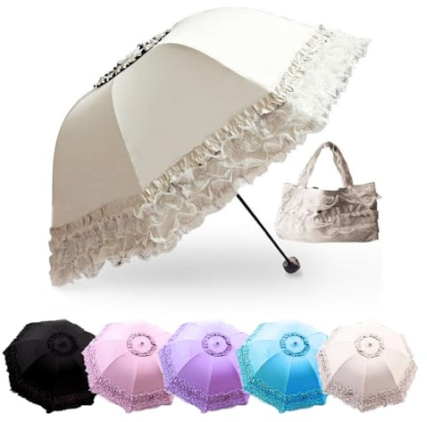 YUEHUA Prinzessin spitze vintage spitze uv sonnenschirm falten 3d blume stickerei regenschirm 3 falten regentage, schneetage, sonnentage zur verfügung (white)