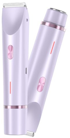 Recortadora de bikini para mujer, afeitadora de depilación impermeable de doble cabeza, recorte indoloro para zonas privadas, diseño recargable y ergonómico, color morado