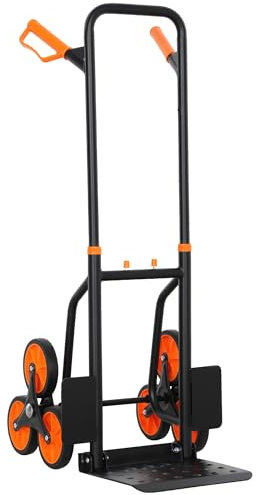 DURHAND Stair Climbing Hand Truck, Heavy Duty Foldable Trolley on Wheels, Multi-Purpose Sack, Steel Truck Moving Trolley, 120kg, Orange