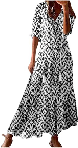 HAOLEI Robe Femme Chic Et Elegant BohèMe Maxi Robe Imprimé Floral Vacances Dress éTé DéContractéE Robes Vintage Grande Taille Manches Courtes Col V Casual Robes De Plage S-XXXL