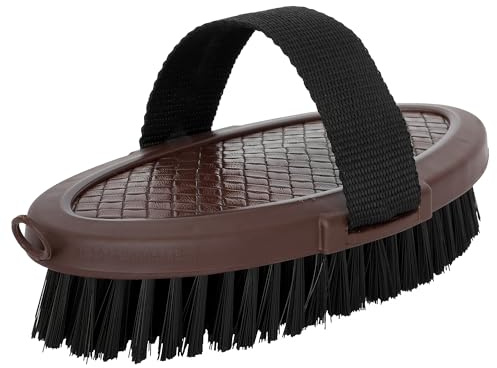 START Pferdebürste mit Band – Ergonomische Pflegebürste für Pferde – Striegel mit Riemen & weichen Borsten – Ideal für Fellpflege und Fellwechsel (Braun)