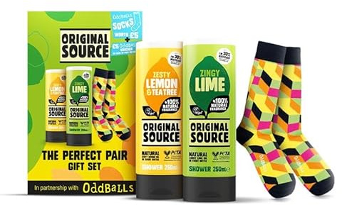 Original Source x Oddballs The Perfect Pair Gift Set with Lemon & Tea Tree and Lime Shower Gel and Socks, Gifts for Men, Birthday Gift, 100 Precent Naturual Fragrance, Vegan, Cruelty Free