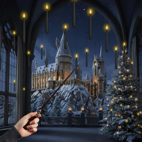 Magische LED-Kerzen mit Zauberstab-Fernbedienung - Batteriebetriebene Stabkerzen mit Timer-Funktion - Flackernde Deko für Halloween, Weihnachten & Fantasy Motto-Partys (Schwarz, L: 27 cm - 5 Kerzen)