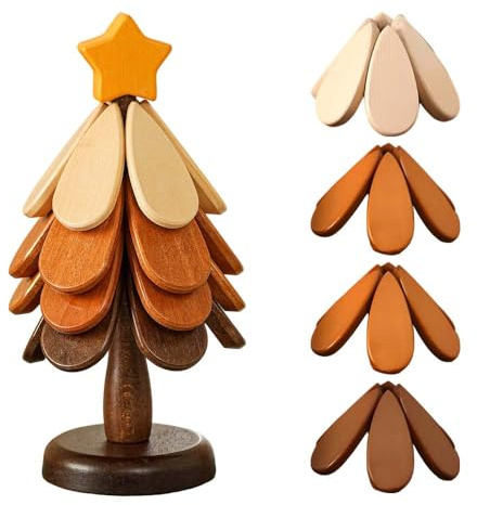 Untersetzer Holz Set für Baumkunst, 2026 Neu Weihnachtsbaum Topfuntersetzer Faltbare, 3/4 Holzuntersetzer + 1 Ständer Küchenzubehör für heiße Töpfe, Pfannen, Schüssel, Pfannenschoner (4Pcs #B)