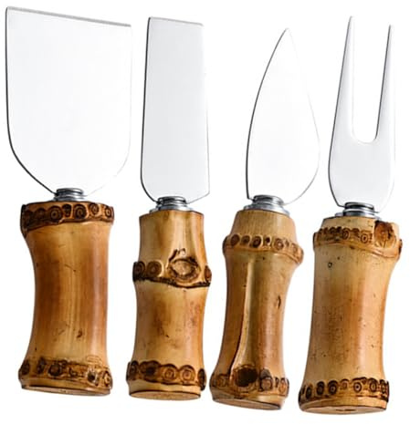 DOITOOL Set de Couteaux à Fromage Professionnels Bambou et Acier Inoxydable Multi-fonctionnel Ergonomique pour Usage Domestique et Quotidien