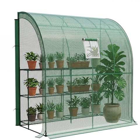 LARMNEE Wandseitiges Gewächshaus, Tomatengewächshaus mit 2 Rolltüren, 200 x 100 x 210 cm, PE Foliengewächshaus, Tomatenhaus für Blumen, Gemüse und Pflanzen, Balkon, Garten und Terrasse, Grün EGN72GH02