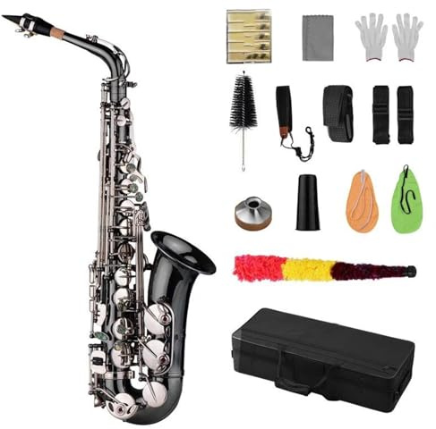 Saxophonsets Professionelles Eb-Altsaxophon Aus Messing Schwarz Vernickelt Inklusive Koffer Und Handschuhen