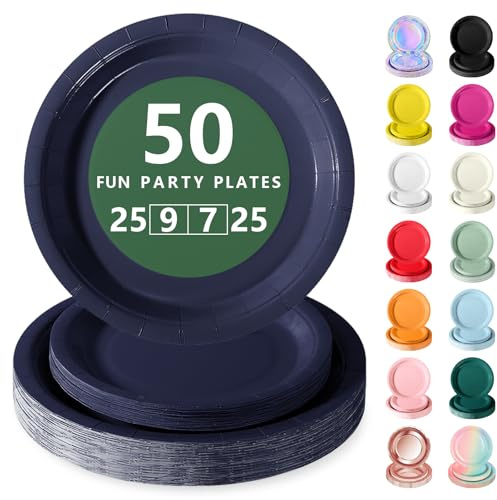 Nkaiso Vaisselle Jetable,50 Pcs Bleu Foncé Assiette Carton