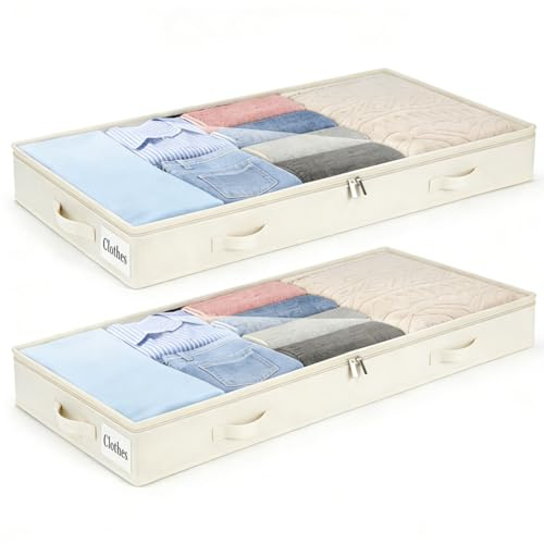 ikan under sängförvaring låda 2 stycken undersängsbyrå och klart lock, 10 cm hög klädförvaring & organisering av hållbart material, utan fast struktur, 4 handtag och 2 dragkedjor
