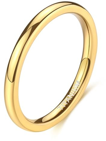 Grewod Ehering Damen Herren Titan 2mm Gold Ring Poliert Hochzeitsringe Schlicht Schmuck Größe 63 (20.1)