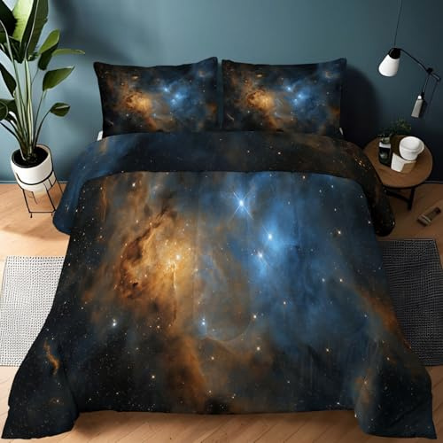 Copripiumino 200 x 200 cm piumino in microfibra opzioni e coperta in fibra sintetica sogno cielo stellato nebbia, morbida trapunta quattro stagioni senza fodera, lavabile blu