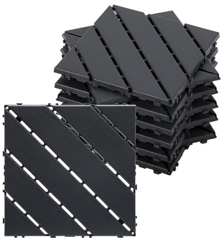 Jayseuw PP Terrassenfliesen 30x30cm 4m² Anthrazit Kunststoff | Witterungsbeständig; rutschfest; einfache Montage; für Terrasse, Balkon & Garten; pflegeleicht; Kunststoff-Bodenbelag