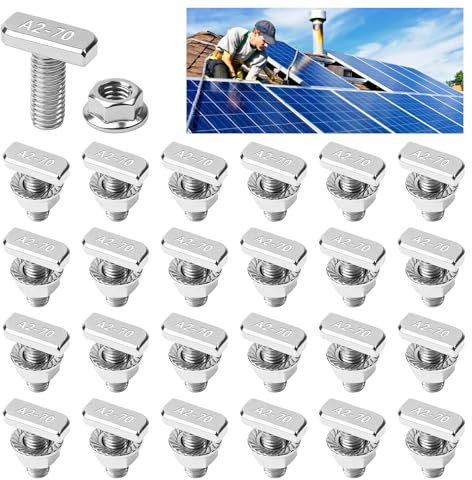 25 tornillos de cabeza de martillo M8 x 20 de acero inoxidable A2-70 con tuercas de brida M8, tornillos en T, tornillos M8, tornillos de cabeza de martillo, tornillo en T para rieles de montaje
