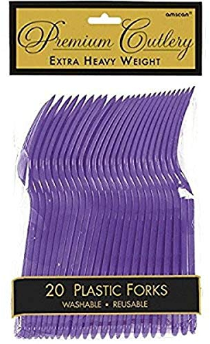 amscan Party Perfect - Forchette riutilizzabili in plastica di alta qualità, colore viola, dimensione intera, confezione da 20