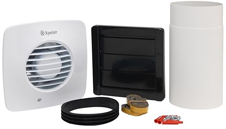 Xpelair Simply Silent DX100S 4 Inch/100mm Bathroom Extractor Fan with Wall Fitting Kit, Wall, Ceiling and Window Fitting, Adjustable Twin Speed and Ghost Air Movement Technology, Square, White