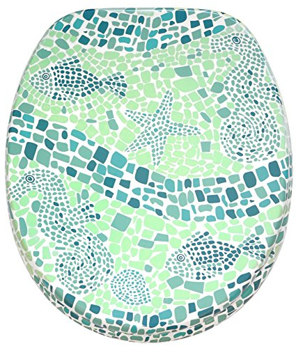 Sanilo WC Sitz mit Absenkautomatik, hochwertiger Toilettendeckel, einfache Montage, stabile Scharniere, Mosaic World Green
