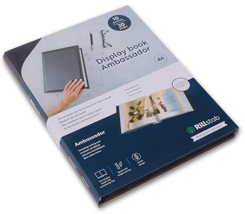 Rillstab Präsentationsbuch A4 Schwarz Kunstleder Sichtbuch mit 10 Hüllen Portfolio Mappe für Präsentationen Konferenzen und Projekte