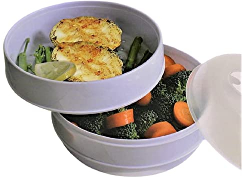 2-Tier Microwave Steamer 9.5X3.75 - White