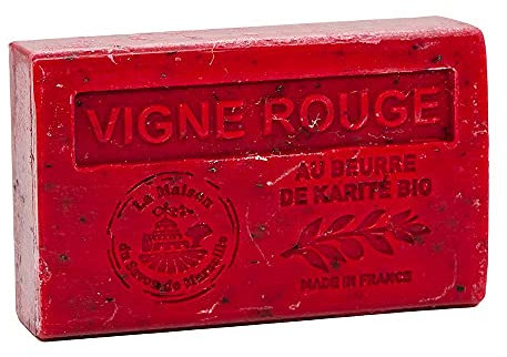 Maison du Savon de Marseille - French Soap made with Organic Shea Butter - Moisturising for Soft Skin - Red Wine Fragrance - 125 Gram Bar