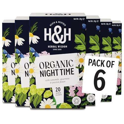Heath & Heather - Organic Soft & Sleepy Night Time Tea • Camomile, Valerian & Hops • Calming Blend To Support Sleep • Vegan • Multipack 6 x 20 Boxes (120 Tea Bags)