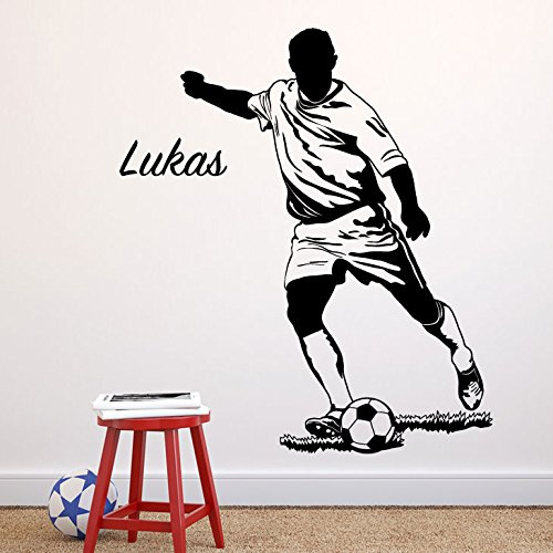Grandora Wandtattoo Fußballspieler + Wunschname I schwarz (BxH) 83 x 115 cm I Kinderzimmer Jungs Sticker Aufkleber Wandaufkleber Wandsticker Stickers W5475