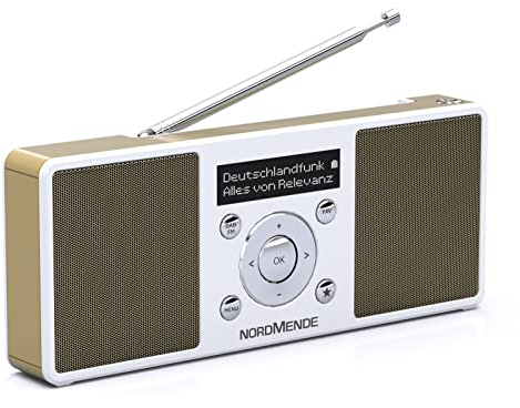 Nordmende Transita 200 tragbares Stereo DAB Radio (DAB+, UKW, FM, Lautsprecher, Kopfhörer-Anschluss, Favoritenspeicher, OLED-Display, Akku, klein, tragbar) weiß