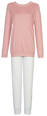 CALIDA Sweet Dreams Bündchen-Pyjama Damen, aus 100% Baumwolle, Hose mit stoffbezogenem Gummibund