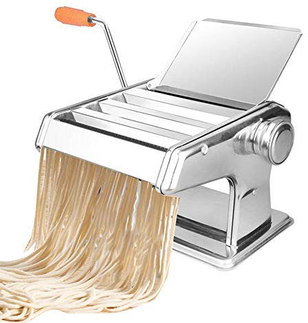 NEWTRY Manual Pasta Maker and Roller Thickness Adjustable Pasta Cutter Hand Operated Noodle Maker with Hand Crank 2 Blades or 3 Blades (3 Blades, Silver)