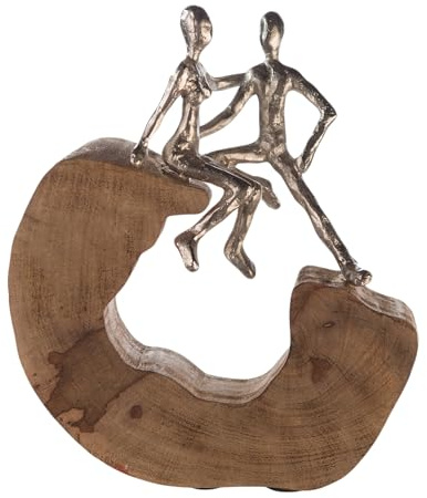 Casablanca Skulptur Secure, Deko Figur Naturfarben, Silber, Metall u. Mangoholz Statue Wohnzimmer, Büro Dekoration H. 27 cm x B. 25 cm - Geschenk Moderne Skulpturen, Couple Liebe Figur
