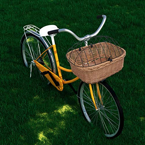 Festnight Fahrrad-Frontkorb mit Deckel 50×45×35 cm Naturweide Fahrradkorb Weidenkorb für Vorne Transportkorb Weidenfahrradkorb Lenkerkorb Hundekorb