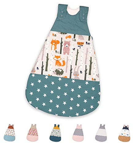 ULLENBOOM Sommerschlafsack Baby Waldtiere Petrol (Made in EU) - Aus OEKO-TEX Materialien - 0,5 TOG, Schlafsack für Babys und Neugeborene, Größe: 68/74