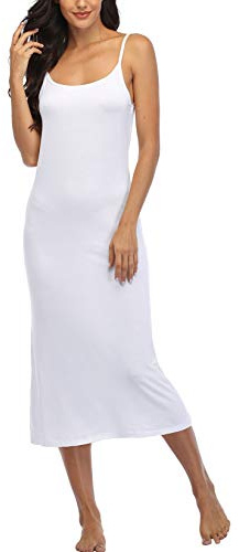 Summienlink Damen Full Slip für Unterkleider Sexy Lang Ärmellos Nachthemd Cami Kleid, Weiß, Large