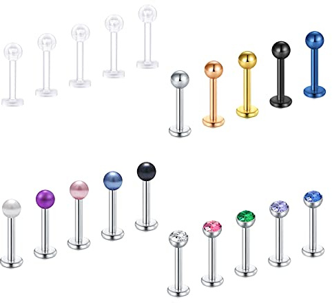 Crdifu 20er Lippenpiercing Labret Stecker 1,2mm Edelstahl Kunststoff 6/8/10mm Piercing Lippe Monroe Medusa Helix Stud