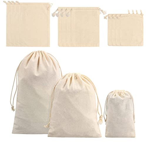12 Small Natural Cotton Bags, Cotton Drawstring Bag, Cloth Bag with Drawstring, Beige Small Fabric Drawstring Bag for Jewelry, Gifts