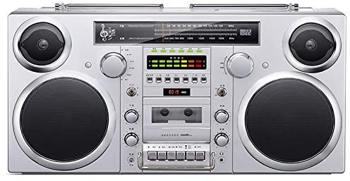 Bluetooth 5.0 Retro Radio, Cassette Boombox, Home Tape CD Player, with AM/FM Radio, SD Slots, Aux In, Headphone Jack, Convert Cassettes To USB/SD