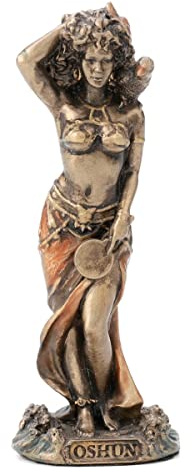 ROCKING GIFTS Figura Decorativa Clásica Pequeña, Oshun Diosa del Amor Belleza y Matrimonio, Resina Efecto Bronce Antiguo, Escultura de Mitologia Yoruba Africana, 9 cm