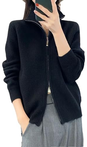 Maglione A Collo Alto da Donna con Cerniera Cardigan in Cashmere Lana Maglieria A Maniche Lunghe