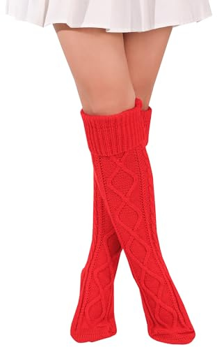 FGFD&OU Kniestrümpfe Damen Strick Strümpfe Overknee Socken Dicke Warme Überknie Trachtenstrümpfe Grobstrick Wintersocken Thermosocken Lange Weihnachtssocken