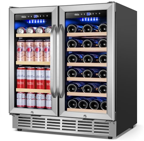 Velieta Wine and Beverage Refrigerator 30 Inch, Upgrade Dual Zone Wine Cooler, 30'' Wine beverage Fridge Built in or Freestanding Under Counter Large Capacity Glass Door Advanced Cooling System