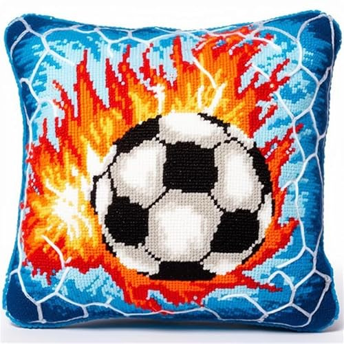 Taxpy DIY knüpfen set erwachsene kissen Flammen-Fußball-Kissenbezug, Stickset, Knüpfhaken-Set für Teenager, Erwachsene oder Anfänger 17x17in B