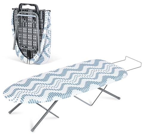 KINGRACK Foldable Ironing Board with Iron Rest, Small Ironing Board, Extra Thick Cover, Portable Tabletop Iron Board wiht Non-Slip Feet for Home Travel, Blue
