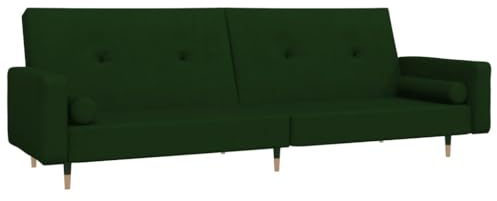 vidaXL Schlafsofa 2-Sitzer, Schlafcouch mit 2 Kissen, Gästebett mit Holzrahmen, Sofabett Tagesbett Couch Sofa Ausziehbar, Dunkelgrün Samt
